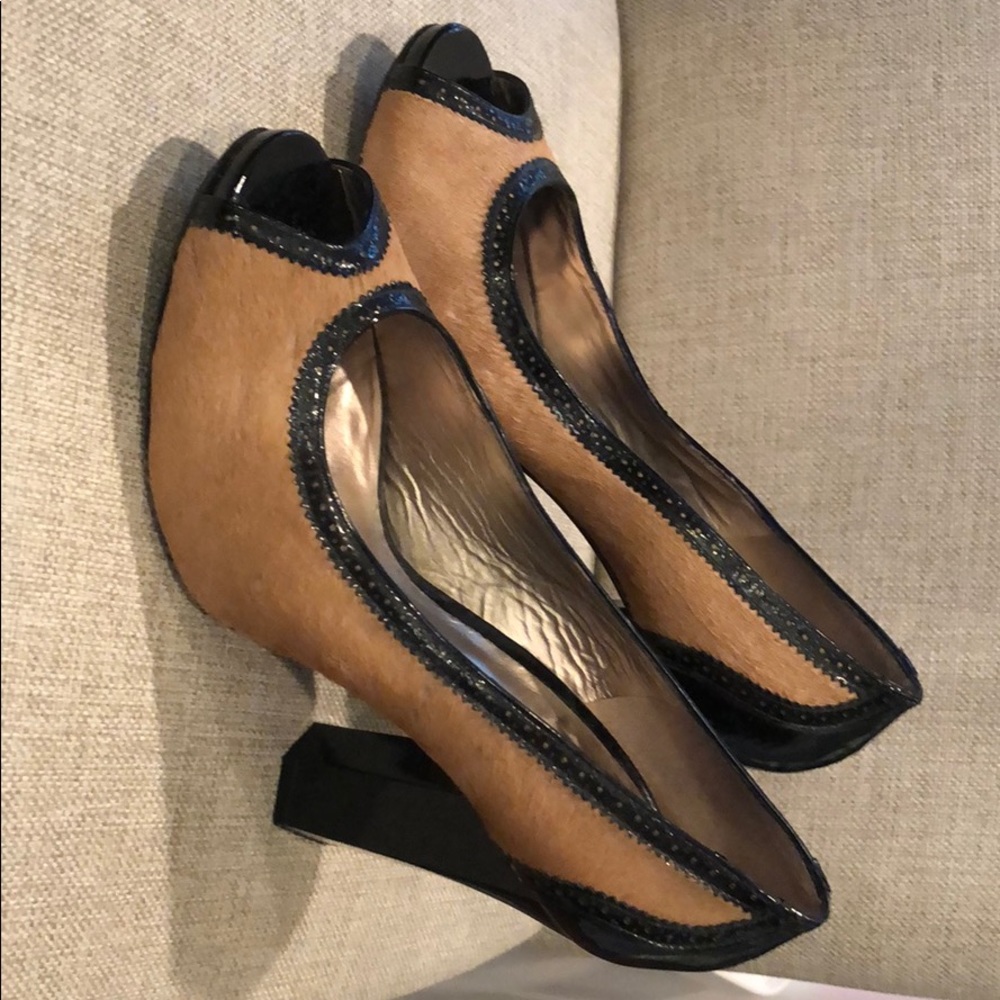 Diane vonFurstenberg pony fur patent heel